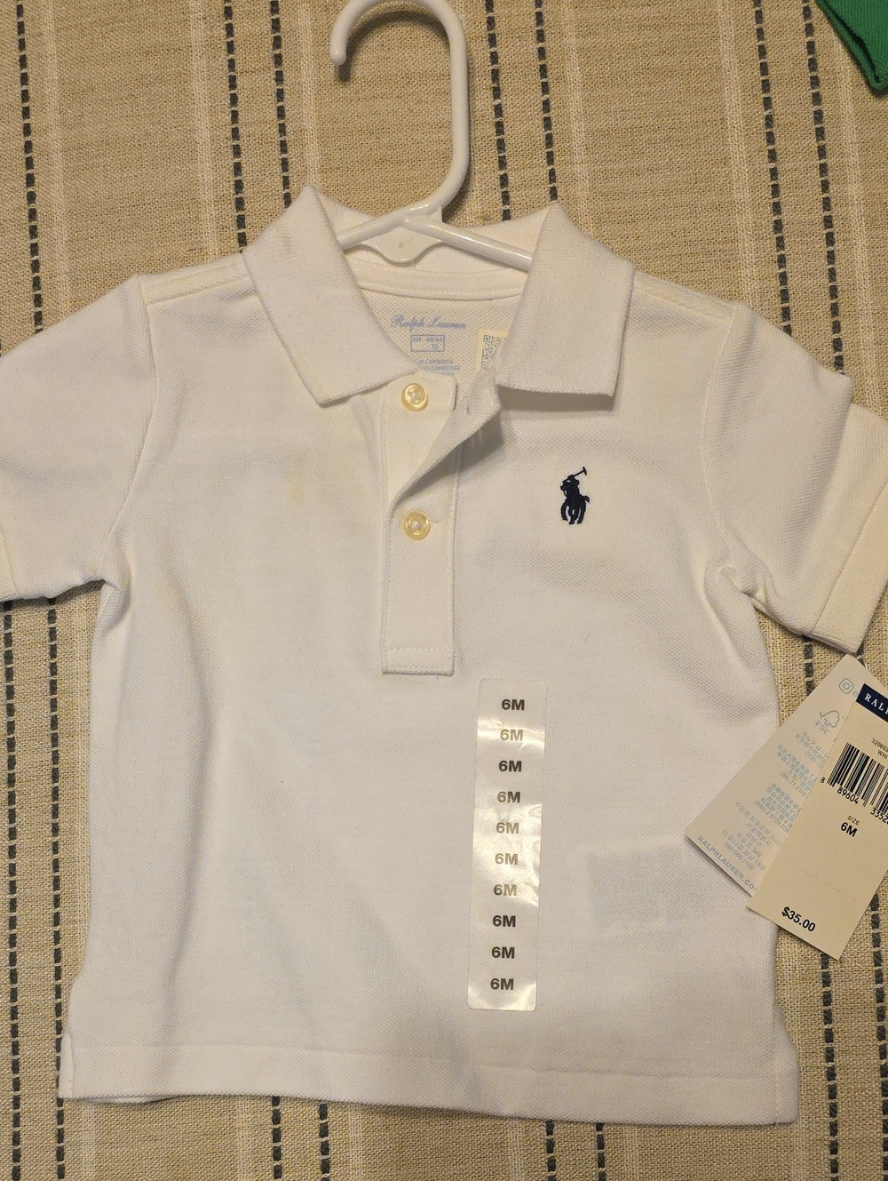 Ralph Lauren White Baby Polo with Navy Pony Embroidery